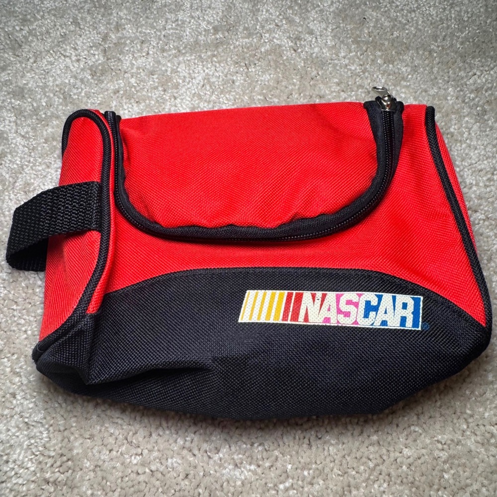 Vintage NASCAR Travel‎ Toiletry Bag Red Black Zip Pouch